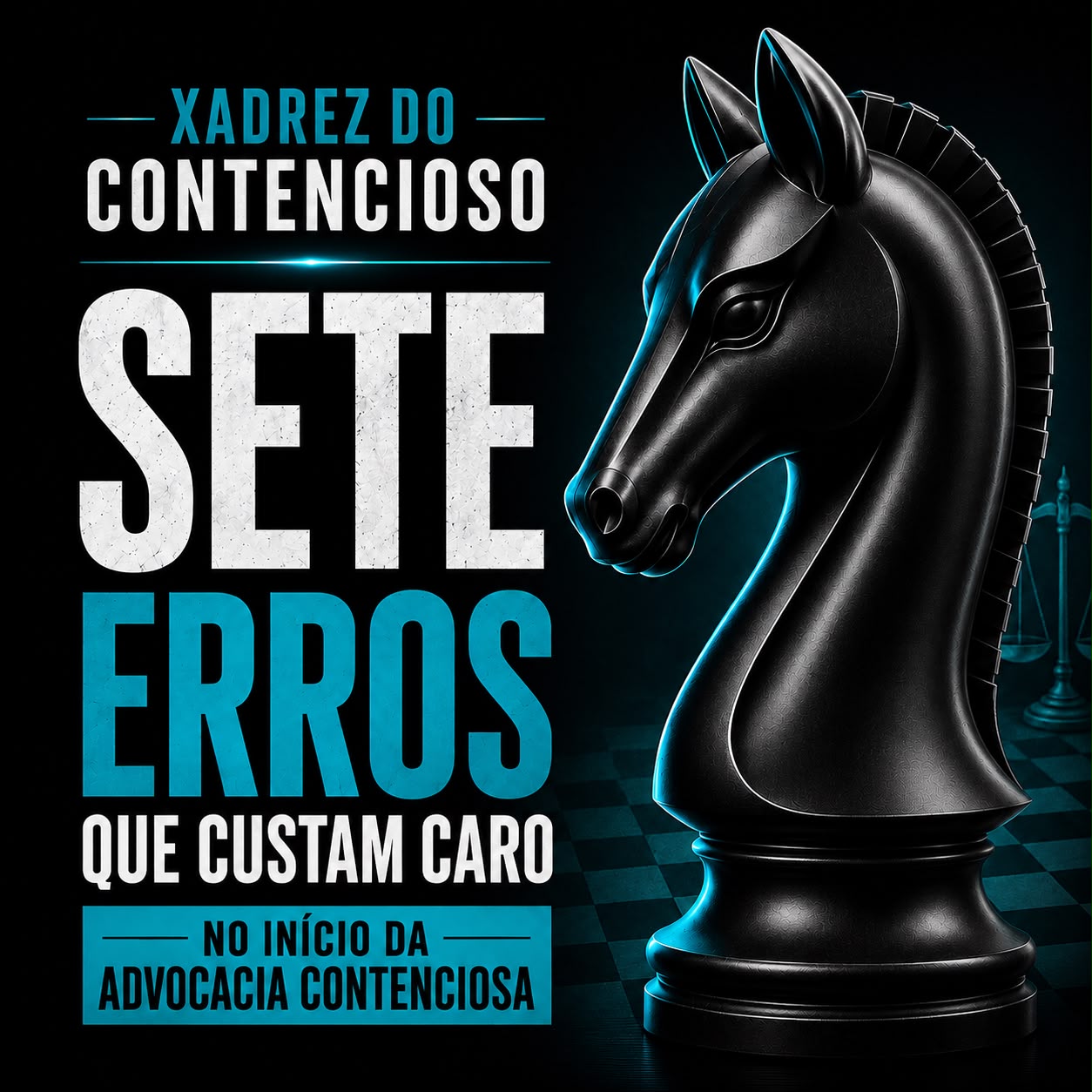 Capa do e-book Sete erros que custam caro no início da advocacia contenciosa, do ecossistema Xadrez do Contencioso